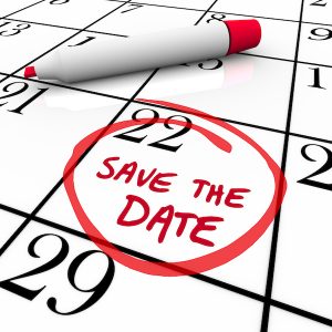 The words Save the Date written on a big white calendar to remind you to make and keep an important appointment or attend a major event or function