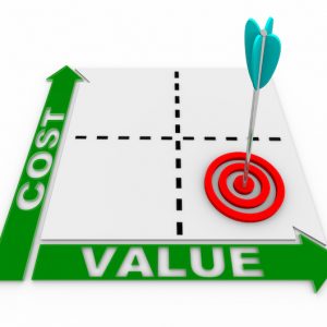 A cost-value matrix with arrow and target